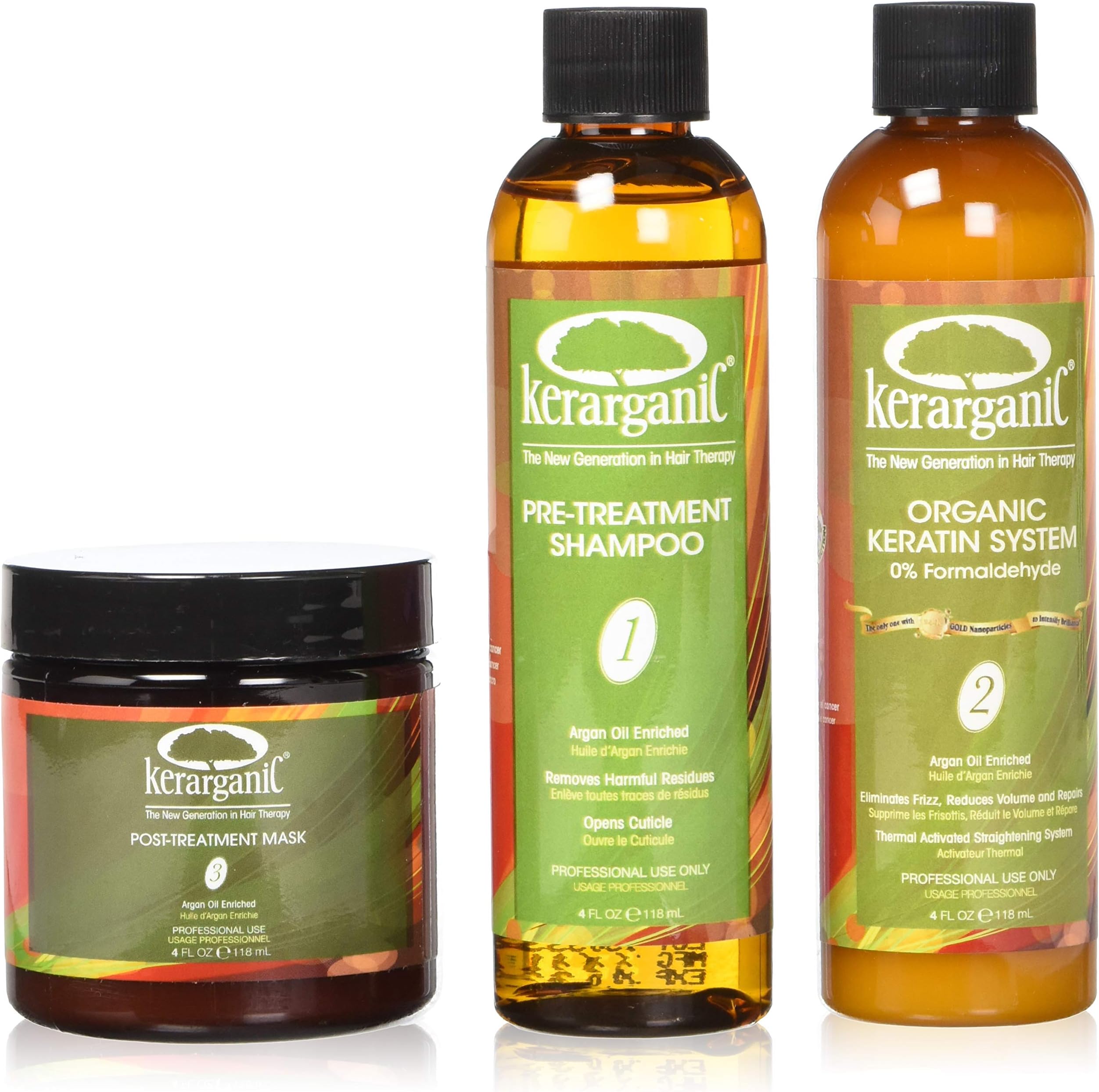 KERARGANIC KERATIN TREATMENT SET - ORGANIC - FORMALDEHYDE FREE - 4oz Kit