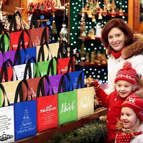 Miniatura 10 de Abbylike Bolsas de regalo de Navidad con asa, bolsas de regalo de belén, tamaño mediano, 7 colores, bolsa de bautismo religioso, bolsas de compras