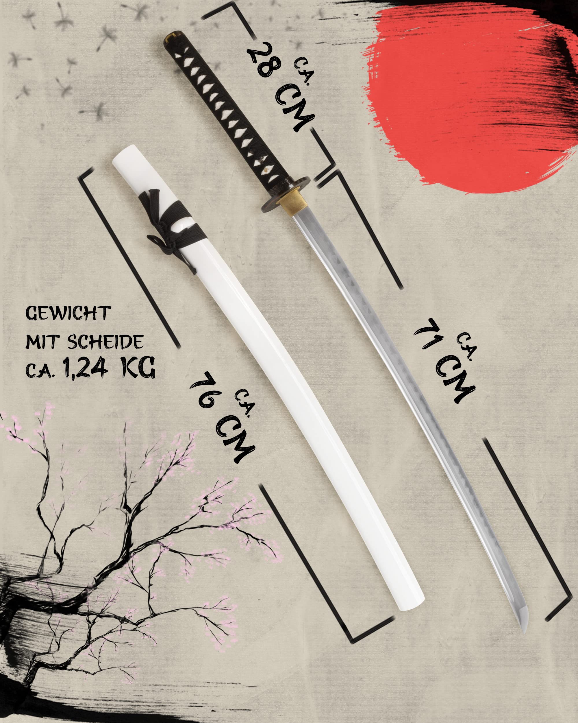 Katana EIN echter Hamon Schwert scharf echt zum Training Metall Stahl 1045 Samurai 100% handgefertigt Nur für Erwachsene - 18 Jahre erforderlich SW-9254