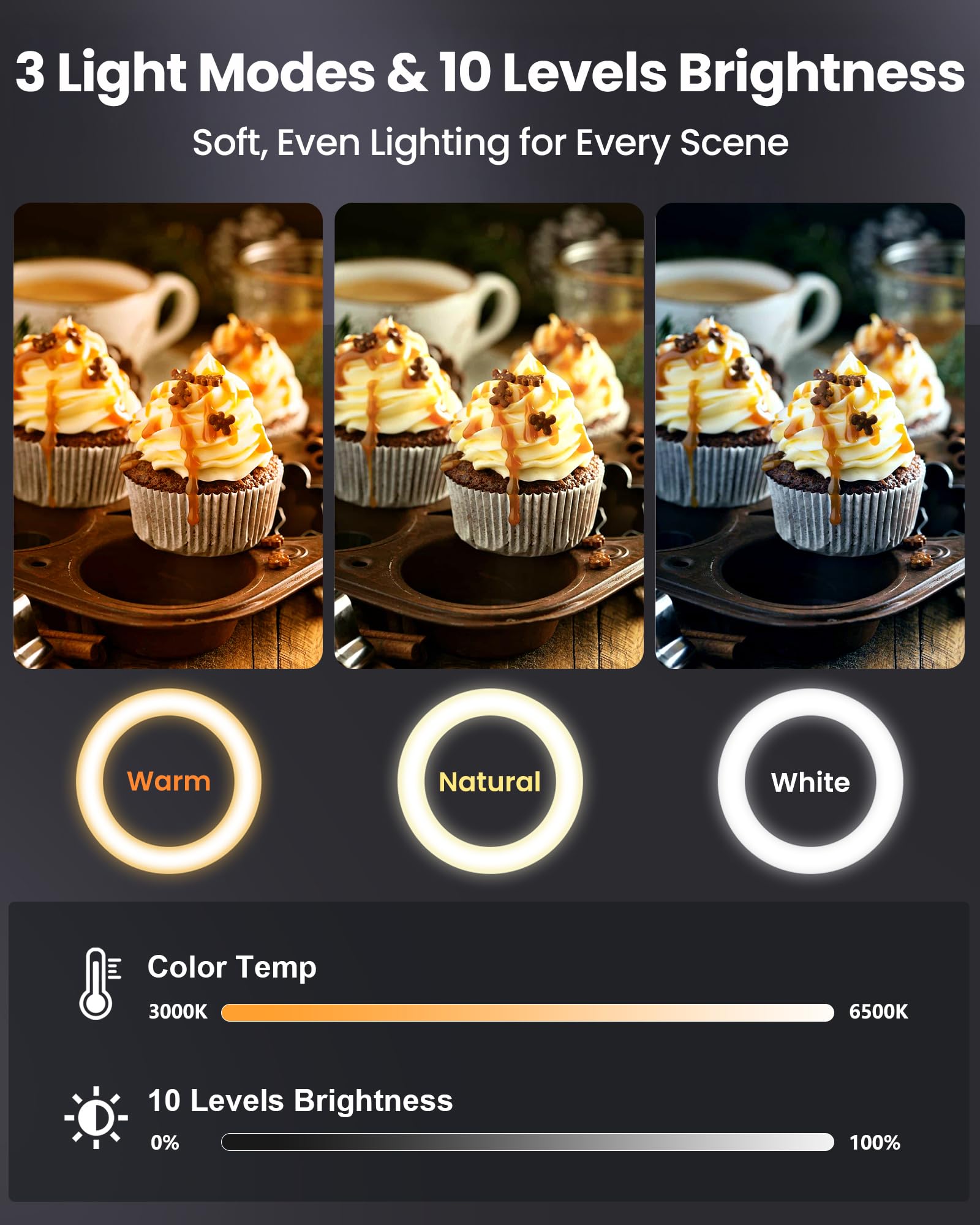 Evershop - Anillo de luz con soporte para teléfono de 10 pulgadas, trípode de luz para iPhone, luz selfie para cámara de teléfono, para grabación de video, fotografía, streaming, Vlog, TikTok, YouTube