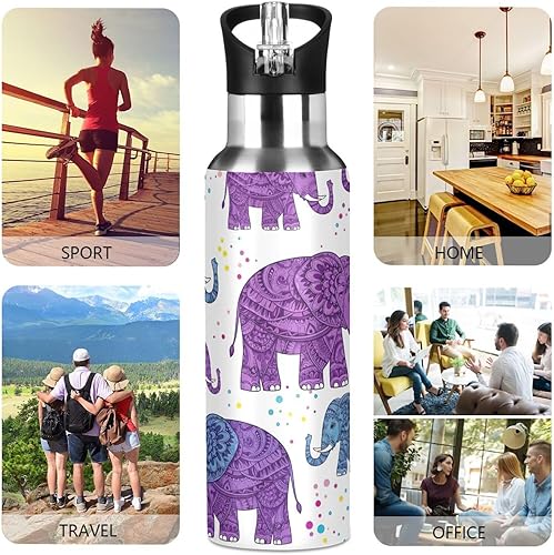 Miniatura 5 de BPA-Free Sport Water Bottle 32 Oz, Insulated Water Bottle for Gym Outdoor Travel School, Cute Purple Elephants Purple Blue