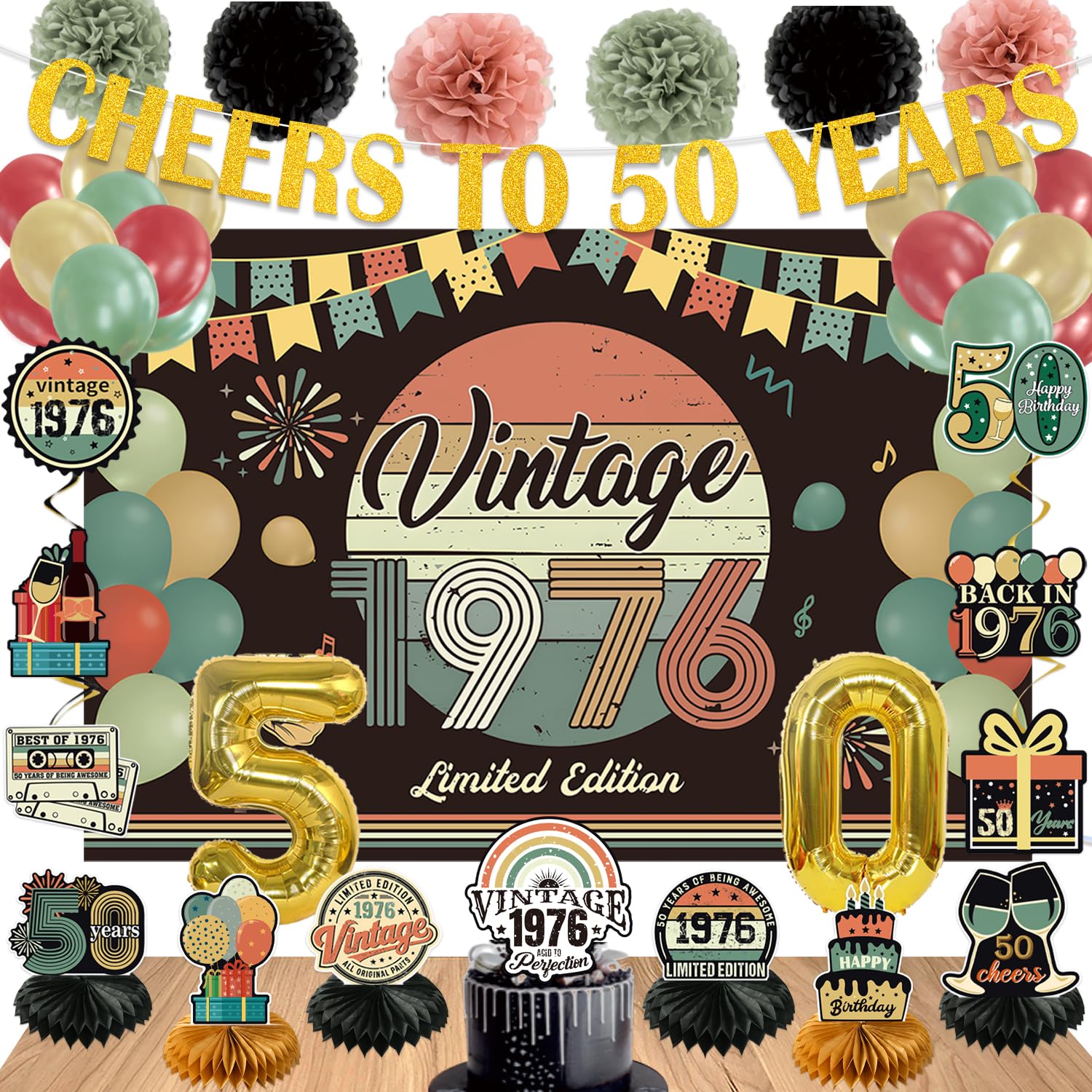 PLOZZY 47Pcs Vintage 1976 Birthday Decorations