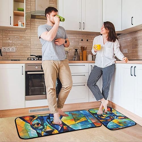 Miniatura 4 de Painting Dog Abstract Kitchen Mat 2 Pcs Set, Low Pile Kitchen Rugs Cushioned Water Absorbent Washable Floor Mats for Kitchen Sink Laundry Room