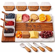 Personalized Charcuterie Board Set - Custom Engraved Wooden Marble Cheese Board with Knife Set - Best Wedding Gift for Couples, Bridal Shower, Engagement, Anniversary, Housewarming &amp; Gift for Parents