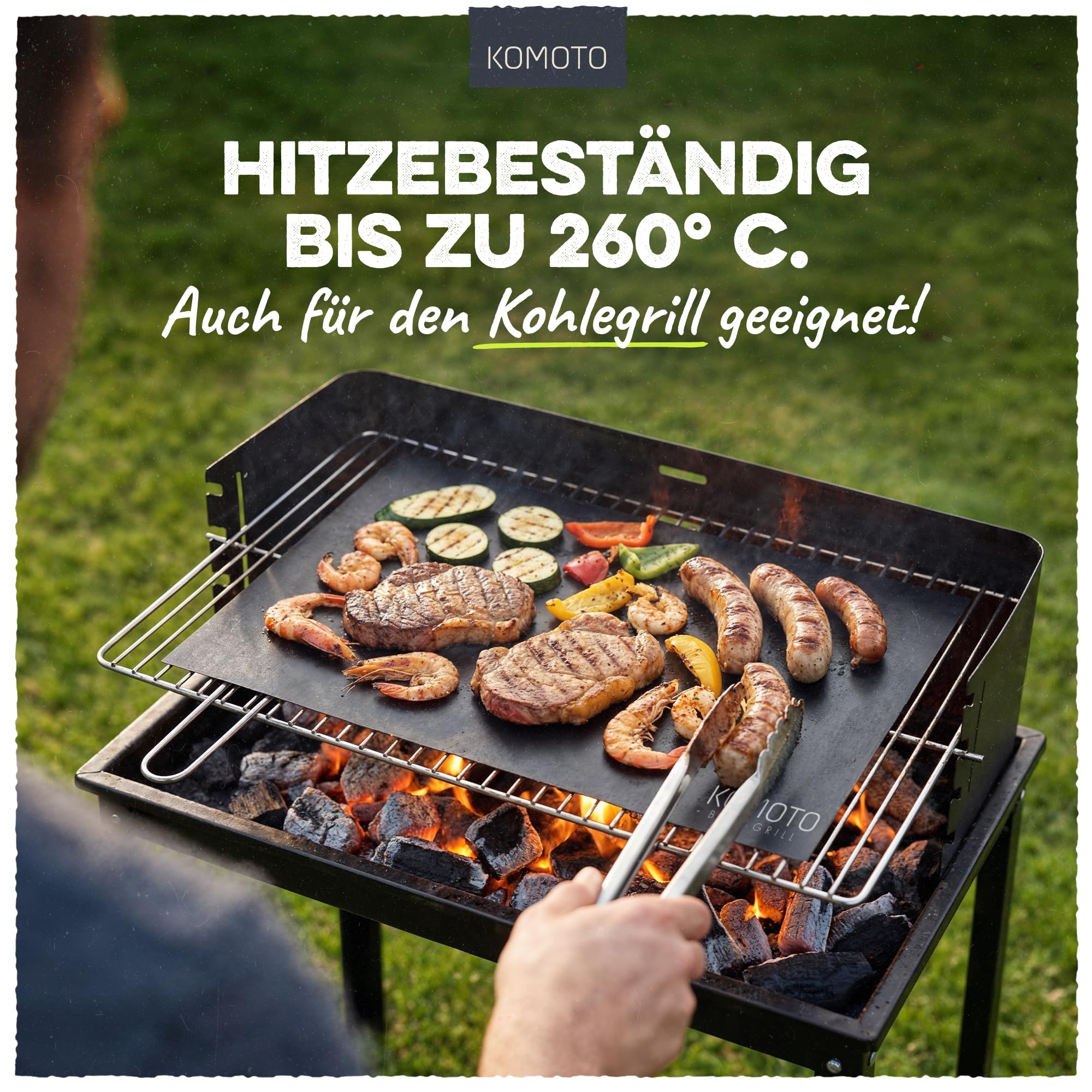 KOMOTO® BBQ Grillmatte (3er Set) 50x40 cm I Extra Dick I Grillmatten für Gasgrill und Holzkohle I Perfekte Alternative zur Grillplatte