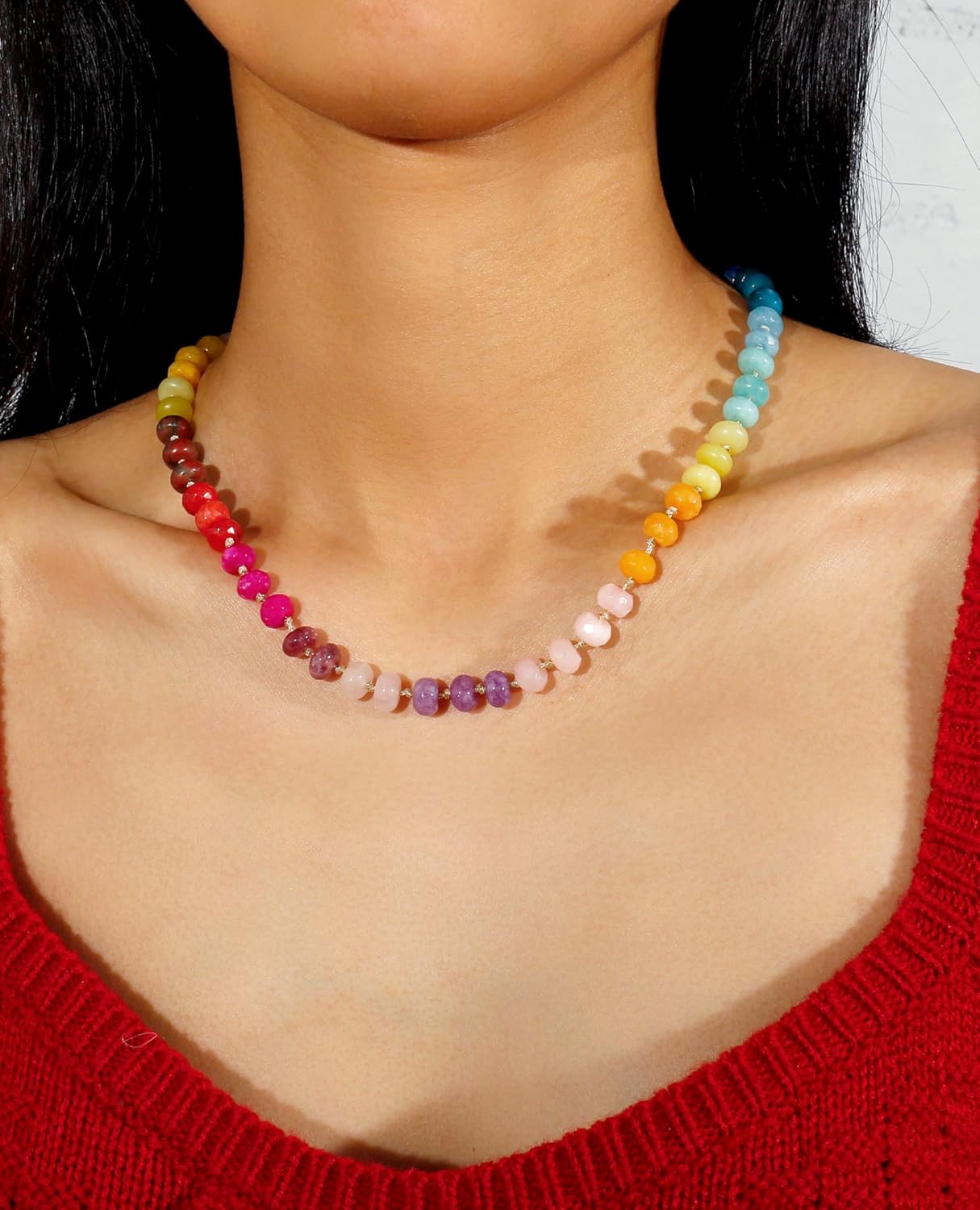 Gemstone Beaded Necklace for Women Colorful Natural Stone Freshwater Pearl Surfer Beach Rainbow Necklace Jewelry Gift - Image 4