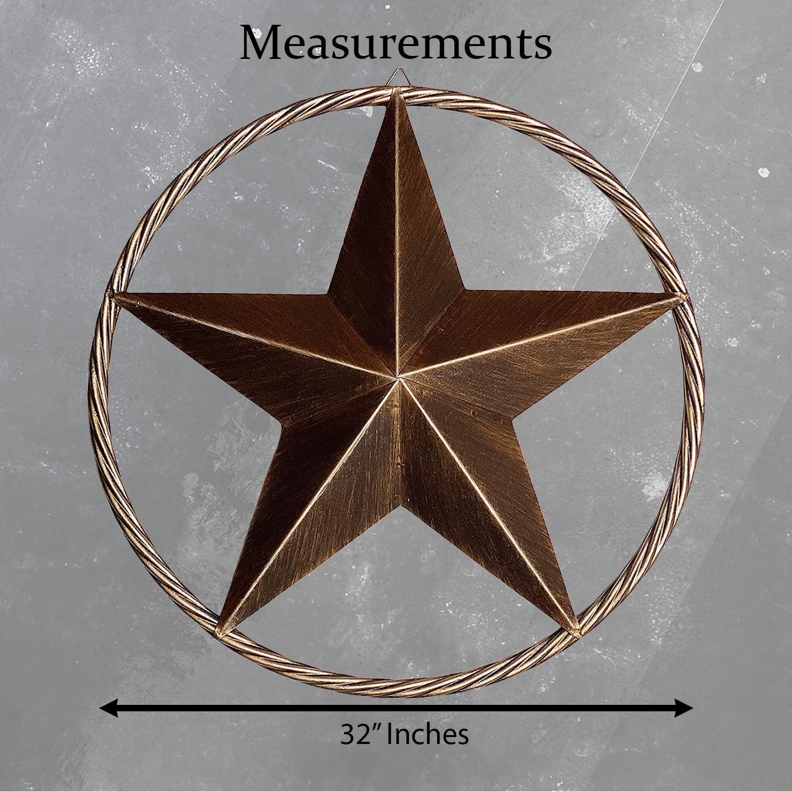 Urbalabs 32 Metal Barn Star Western Decor Twisted Rope Ring Rustic Wall Decor Texas Lone Star Dark Brown Metal Texas Home Wall Decor Indoor Outdoor Western Decor for Home