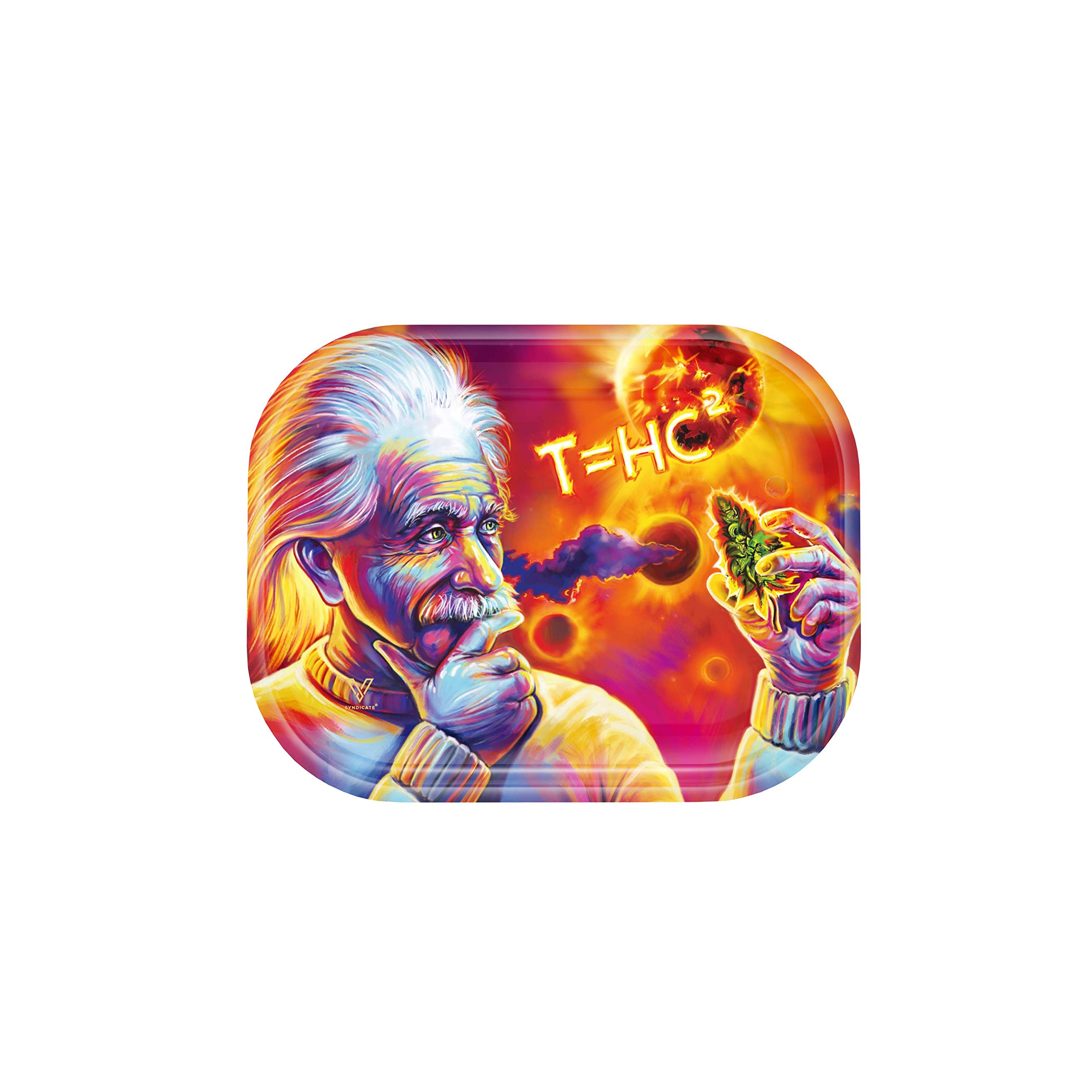 Stylish Metal Tray 7" V. Syndicate, Elegant & Sleek Color Finish with Smooth Rounded Edges, Decorative Tray Beautiful Art Lightweight, (Small, Solar Flare)