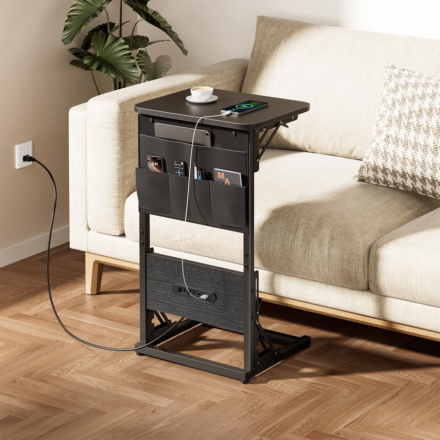 Amazon｜HLFURNITURE サイドテーブル コの字型ベッドサイドテーブル 幅