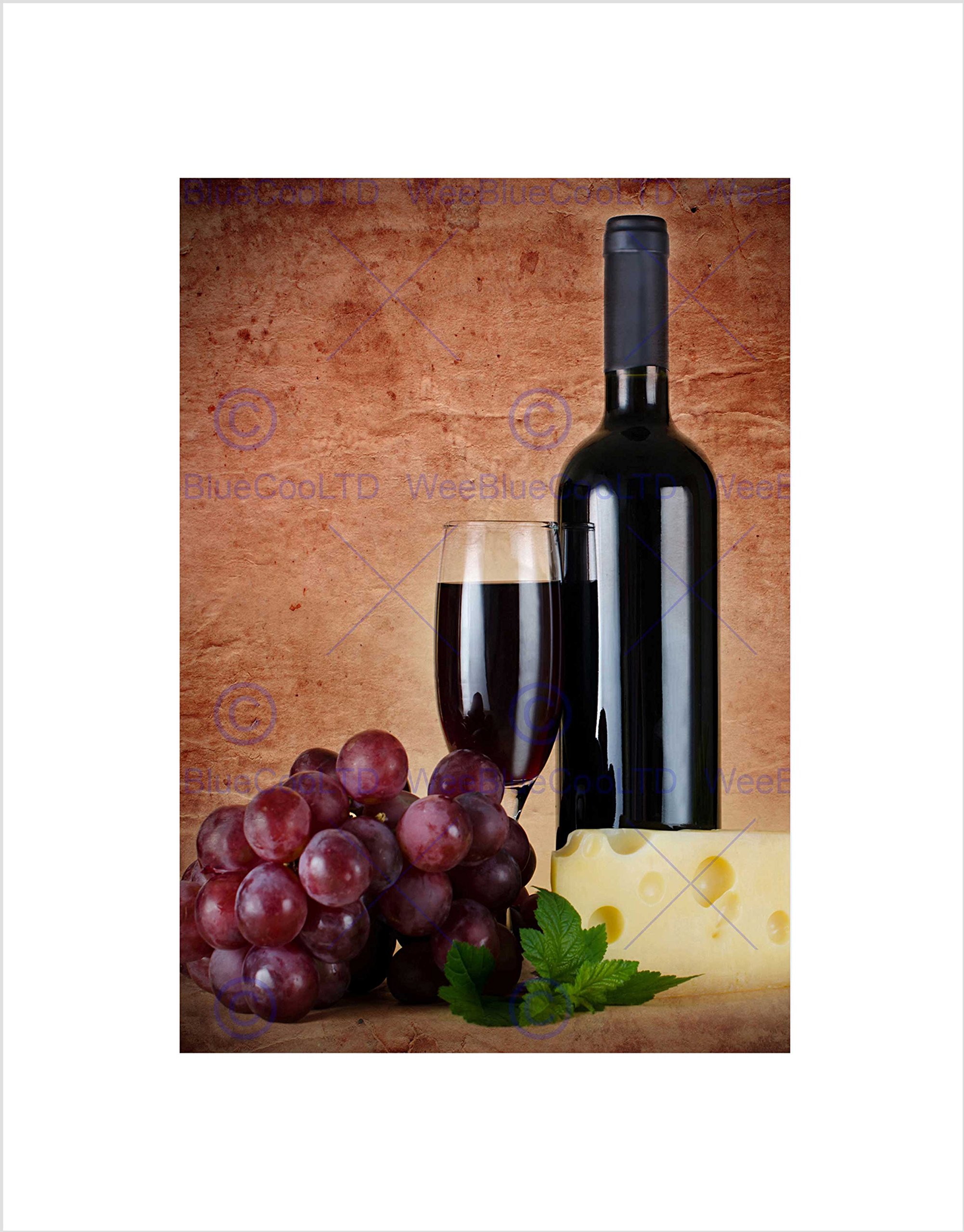 Wee Blue Coo RED WINE GLASS CHEESE GRAPES KITCHEN BLACK FRAMED ART PRINT PICTURE B12X9433