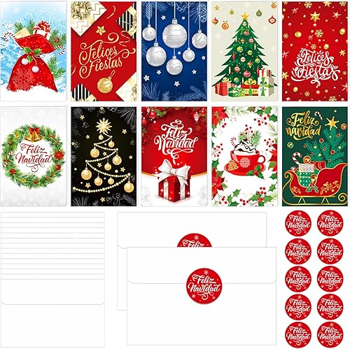 Zhanmai 150 tarjetas de Navidad clásicas a granel, con elementos tradicionales, tarjetas de felicitación con 150 sobres, 150 calcomanías, tarjetas