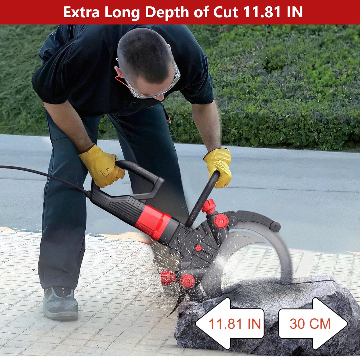 Sierra Eléctrica para Hormigón de 8980 W para hormigón húmedo/seco, Motor de Cobre Puro, Corte Profundo de 30 cm, con supresión de Polvo con alimentación de Agua.,1blade