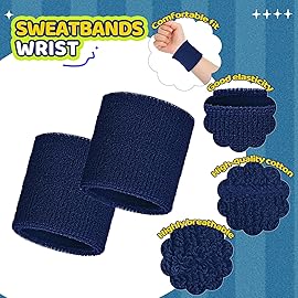 Bememo 12 Pack Wrist Sweat Bands for Women and Men, Sports Wristbands, Tennis Sweatbands, Moisture Wicking Neon Colored Wristband for Working Out, Football, Basketball(2.36 Inch,Navy Blue)