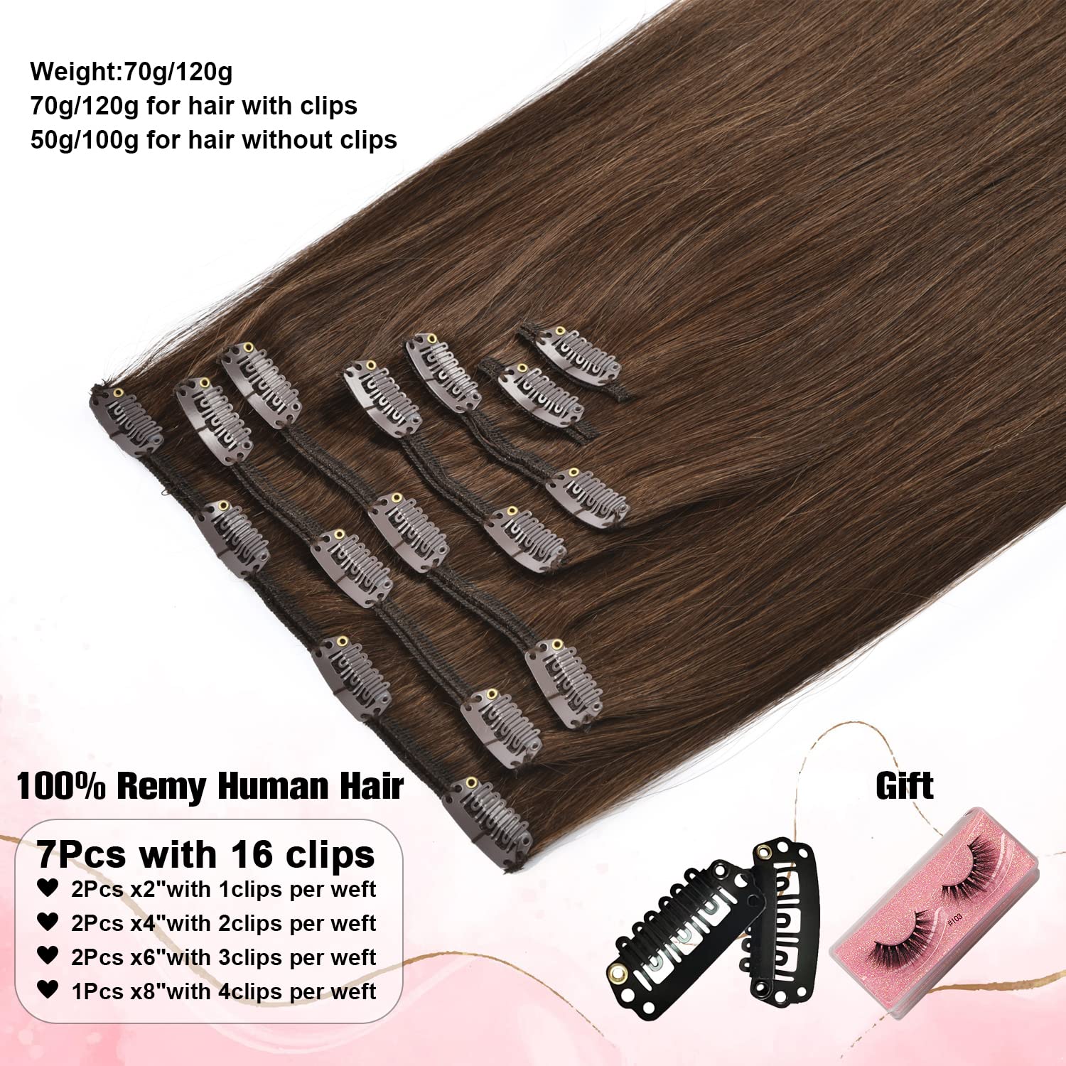 20 Inch Clip In Hair Extensions 100g 7 Piece Set Real Human Hair Silky Straight Full Shine Clip in Extensions 100% Remy Human Hair 7 Pieces  main image 4