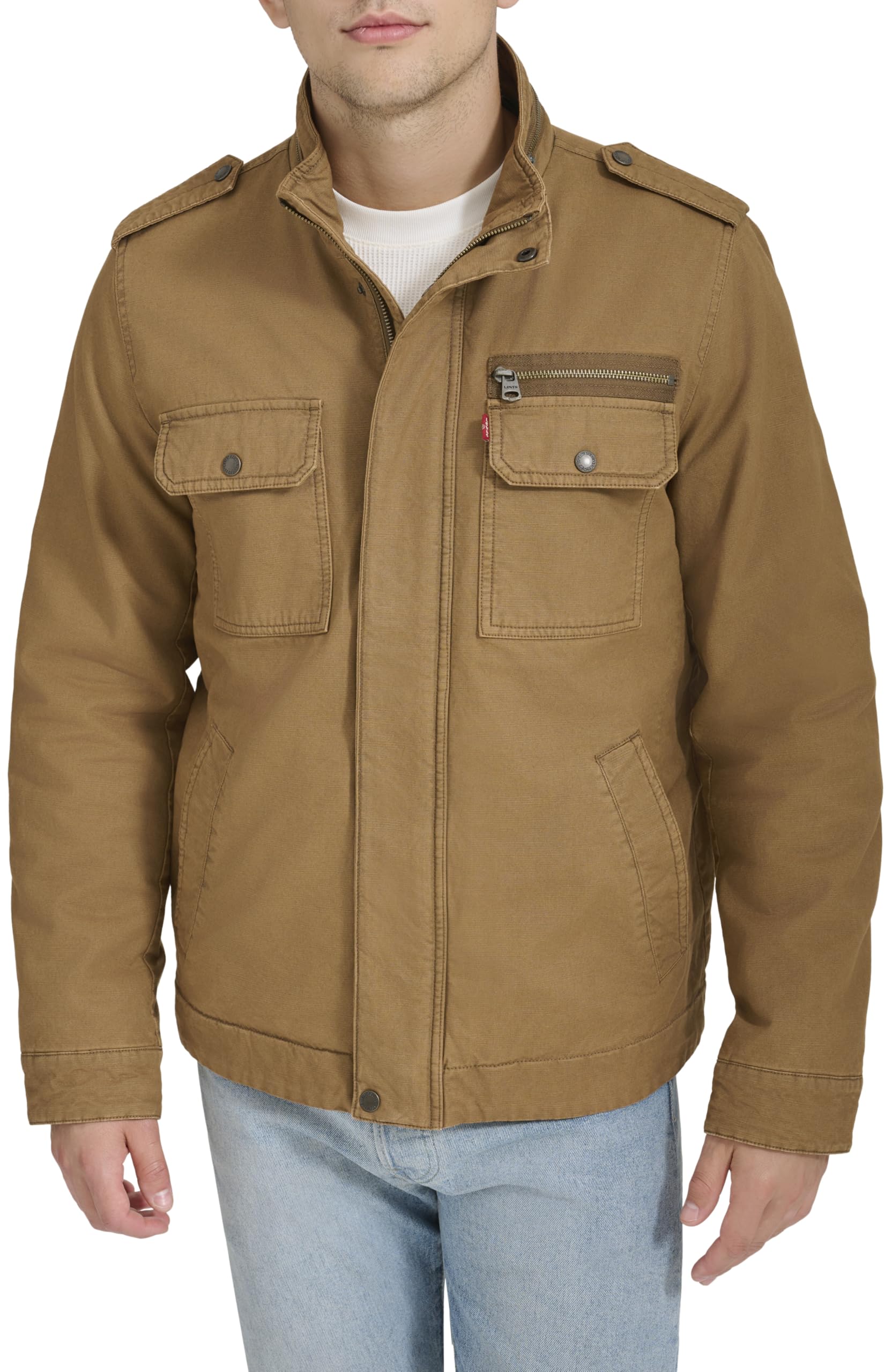 Levi's Men's Washed Cotton Two Pocket Military Jacket, Worker Brown, XXXXL Tall