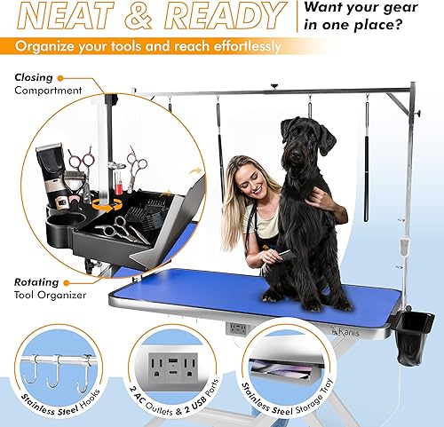 Miniatura 7 de Mesa eléctrica profesional de aseo para perros, resistente, altura ajustable, con ruedas de nivelación, brazo de aseo para perros, mesa