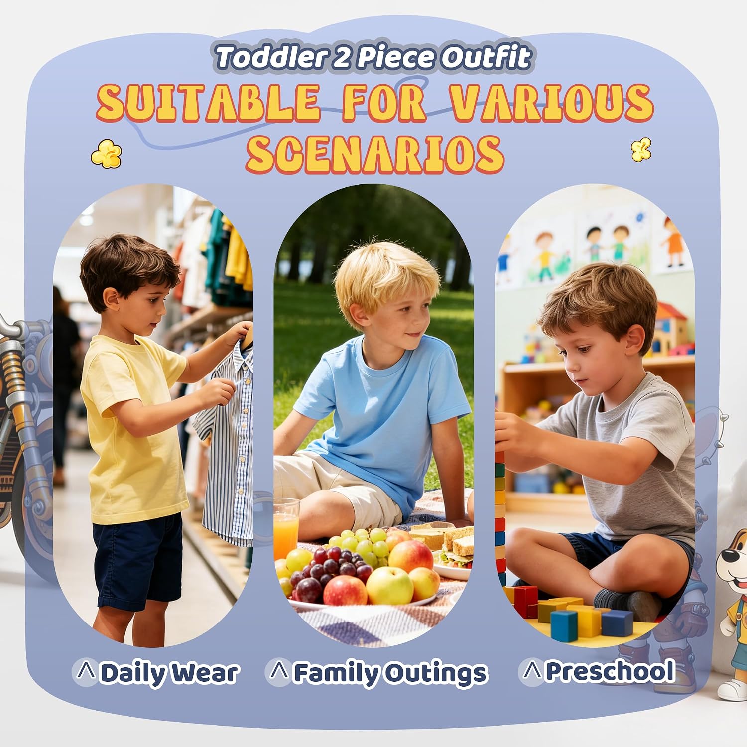 Toddler Boy Summer Clothes Outfit, Cotton Stretch Tee and Shorts, Ages 4-7