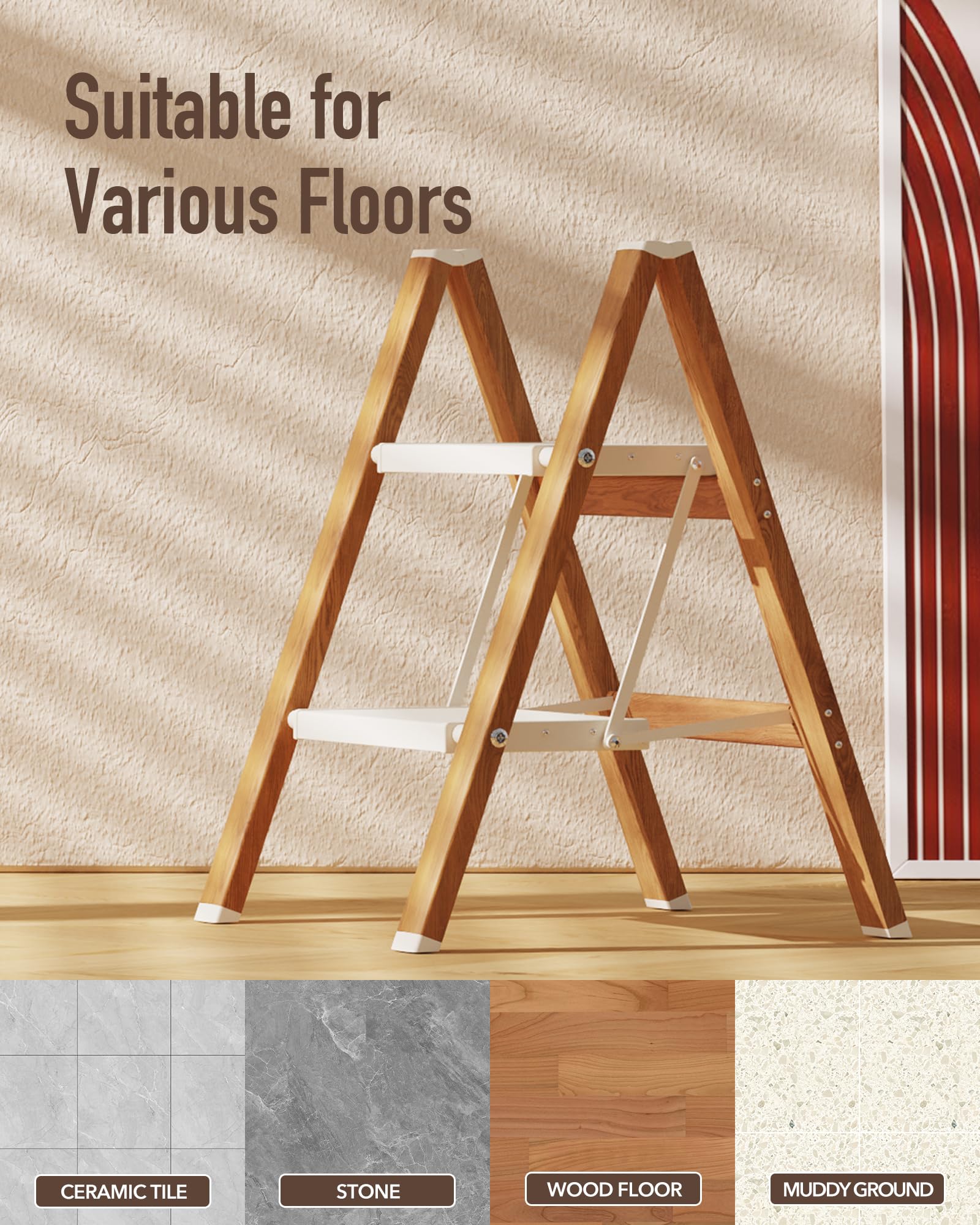 2-Step Aluminum Ladder Lightweight Folding Step Stool with Extra-Wide Anti-Slip Steps 330 lbs Capacity Compact Space-Saving Design for — view 5