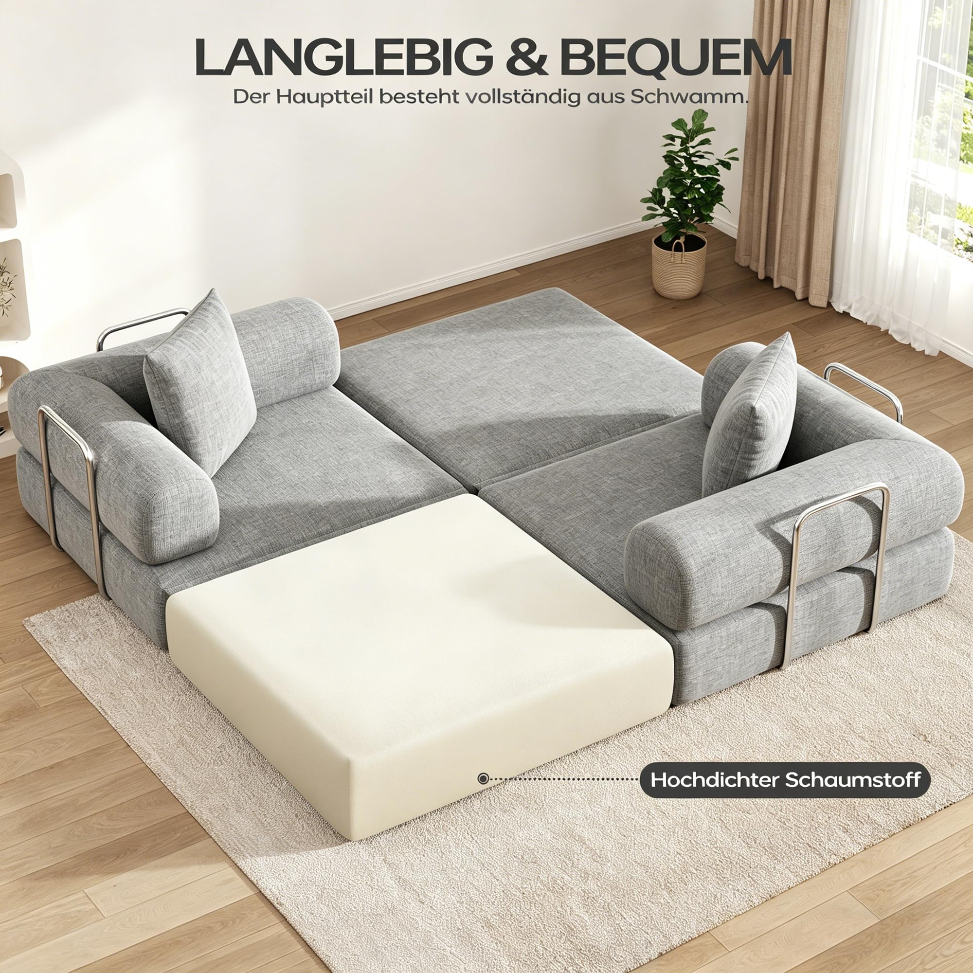 DURASPACE Faltbares 2-3 Sitzer Klappbar Schlafsofa Gästebett 200cm | Bequemer Ausklappbarer Futon, Modularer Bodensofa ohne Federkern für das Wohnzimmer