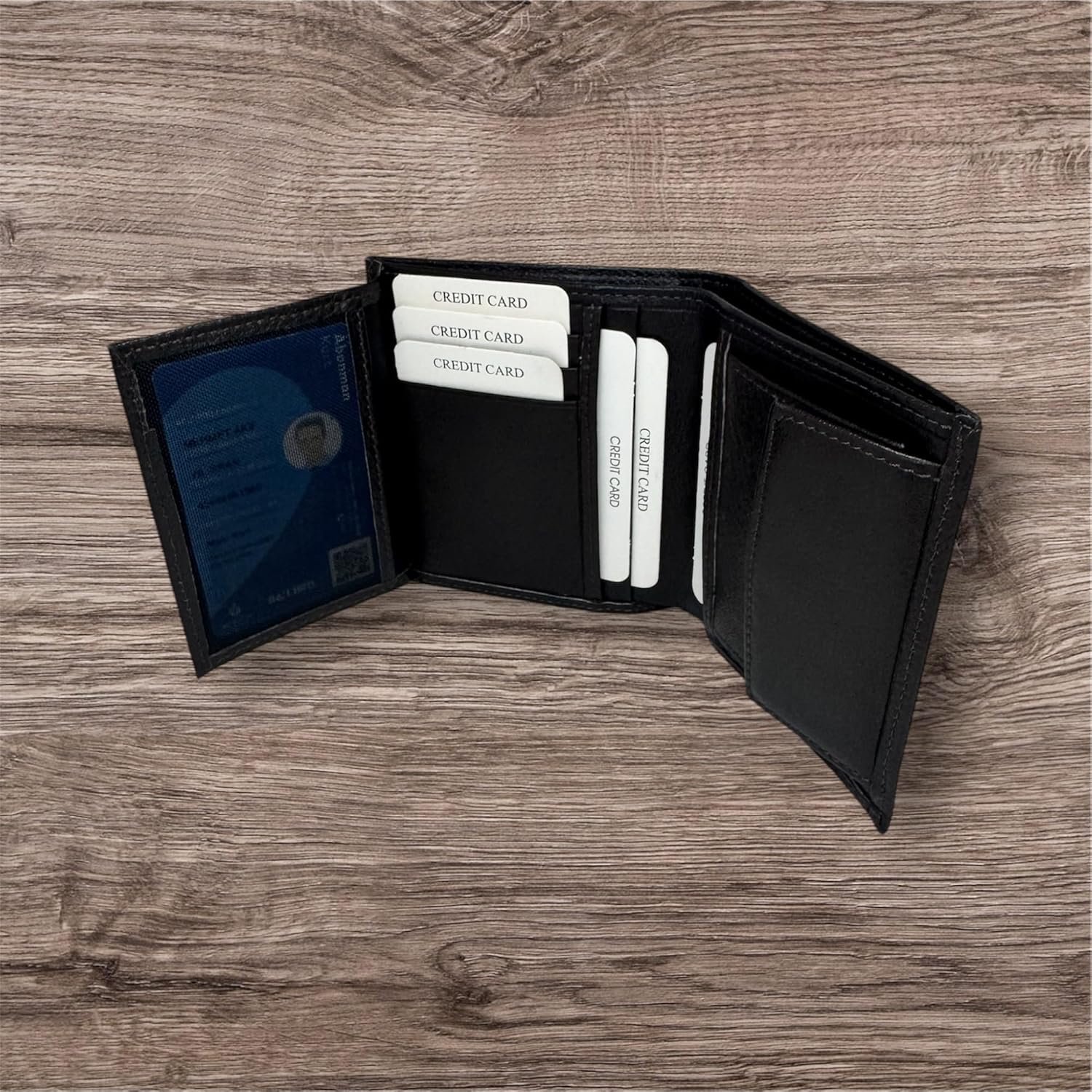 Men's Leather Wallet with Flip Up ID Window - 9 credit card holders, Coin Pocket Slim Bifold Credit Card Front Pocket Wallet (dark brown) - Image 5