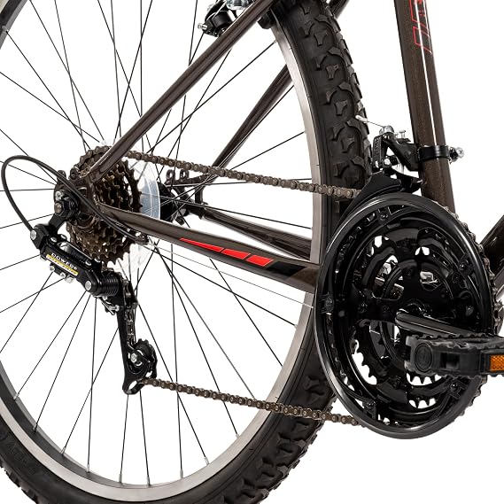 Huffy North Peak 26-Inch Mountain Bike, Durable Hi-Ten Steel Frame, 15-Speed Twist Shifter, Front and Rear Linear-Pull Brakes, All-Terrain Tires, Padded ATB Saddle