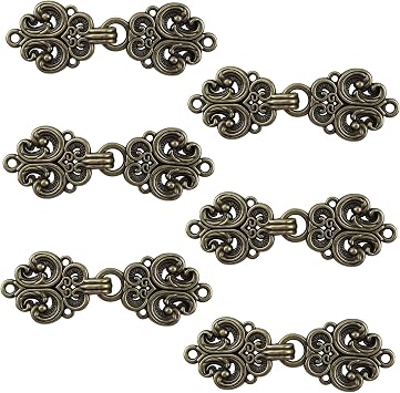 CRAFFANCY Cardigan Clips, 6 Pairs Vintage Hollow Flower Cape Fasteners Sew On Hooks and Eyes Cloak Clasp Fasteners for Sweater Shawl, Antique