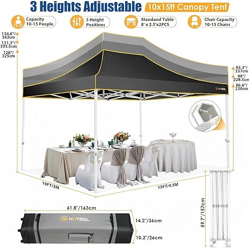 Miniatura 8 de HOTEEL Carpa Emergente de 10 x 15 para Fiestas, Carpa Resistente de Fácil Instalación con 4 Paredes Laterales, Gazebo Instantáneo Comercial al Aire