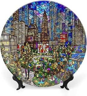Stained Glass Houston China Plates of 6", 7", 8", 10", Personalized Christmas Gifts Wall Hanging Decoration, Wedding Kitchen Decorations Club, Unique Art with Stand