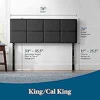 Vista 158 de LUCID - Cabecera tapizada de altura media, capitoné de diamantes, acolchado poliéster, altura ajustable 34 a 46 in, fácil montaje compatible