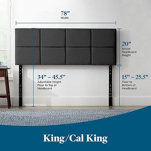 Miniatura 141 de LUCID - Cabecera tapizada de altura media, capitoné de diamantes, acolchado poliéster, altura ajustable 34 a 46 in, fácil montaje compatible