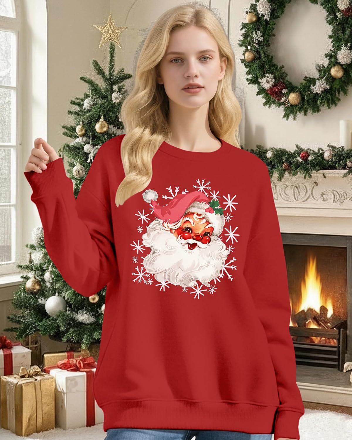 Christmas Sweatshirts for Women Santa Long Sleeve T-Shirt Xmas Holiday Tee Tops - Image 5
