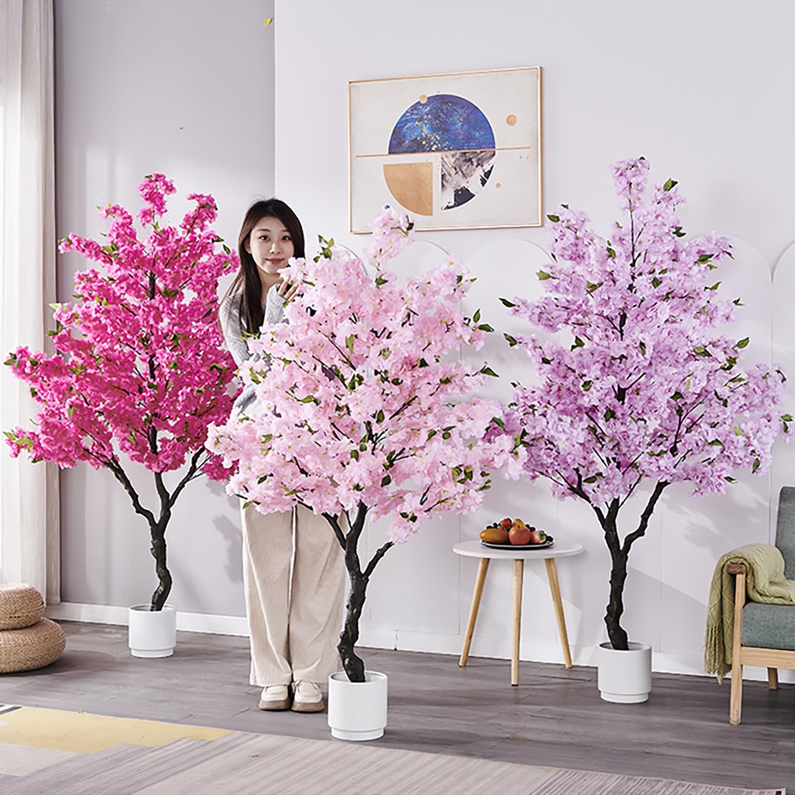 Cerisier Japonais Artificiel Fleurs Artificielles Fausse Plante, Arbres De Fleurs De Cerisier Roses Faits À La Main Arbre, pour Mariage Extérieur D'intérieur(Pink,50cm/19.7in)