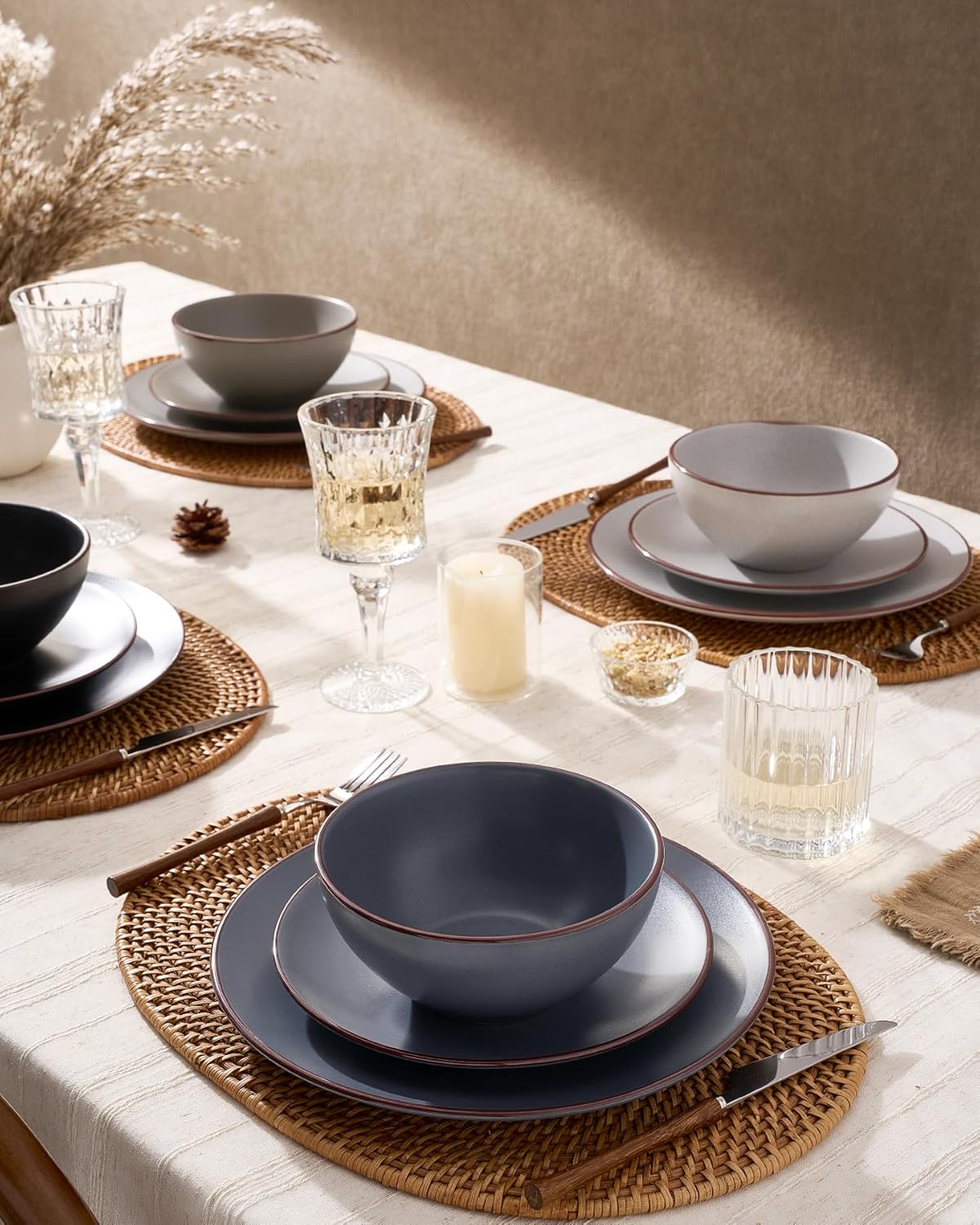 Famiware Venus Plates and Bowls Sets, 12 Pieces Stoneware Speckled Dinnerware Sets, Dishes Set for 4, Microwave and Dishwasher Safe, Matte Multi-color - Image 2