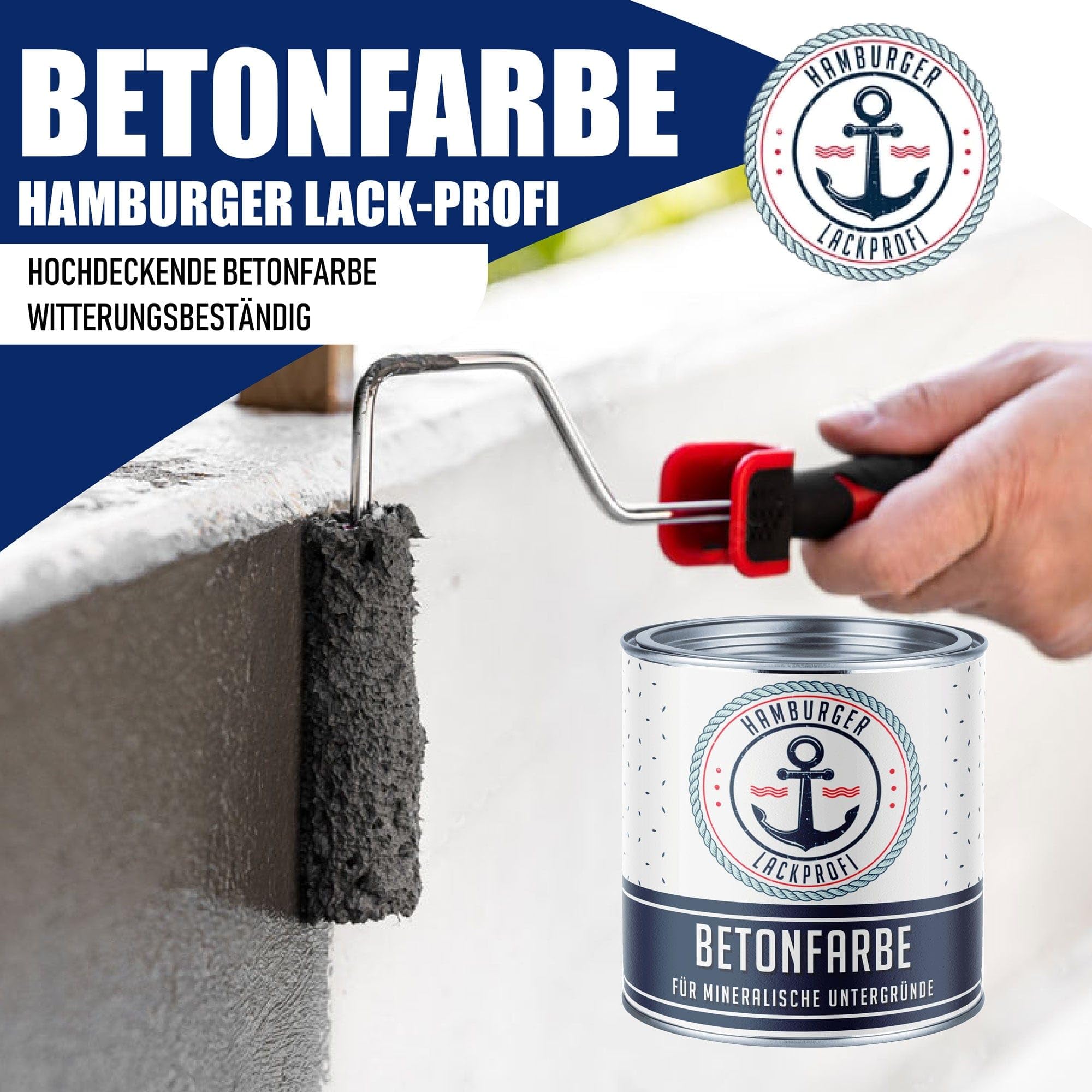 Hamburger Lack-Profi Betonfarbe SEIDENMATT Schwarzgrau RAL 7021 Grau Bodenfarbe Bodenbeschichtung Betonbeschichtung Fassadenfarbe (5 L)