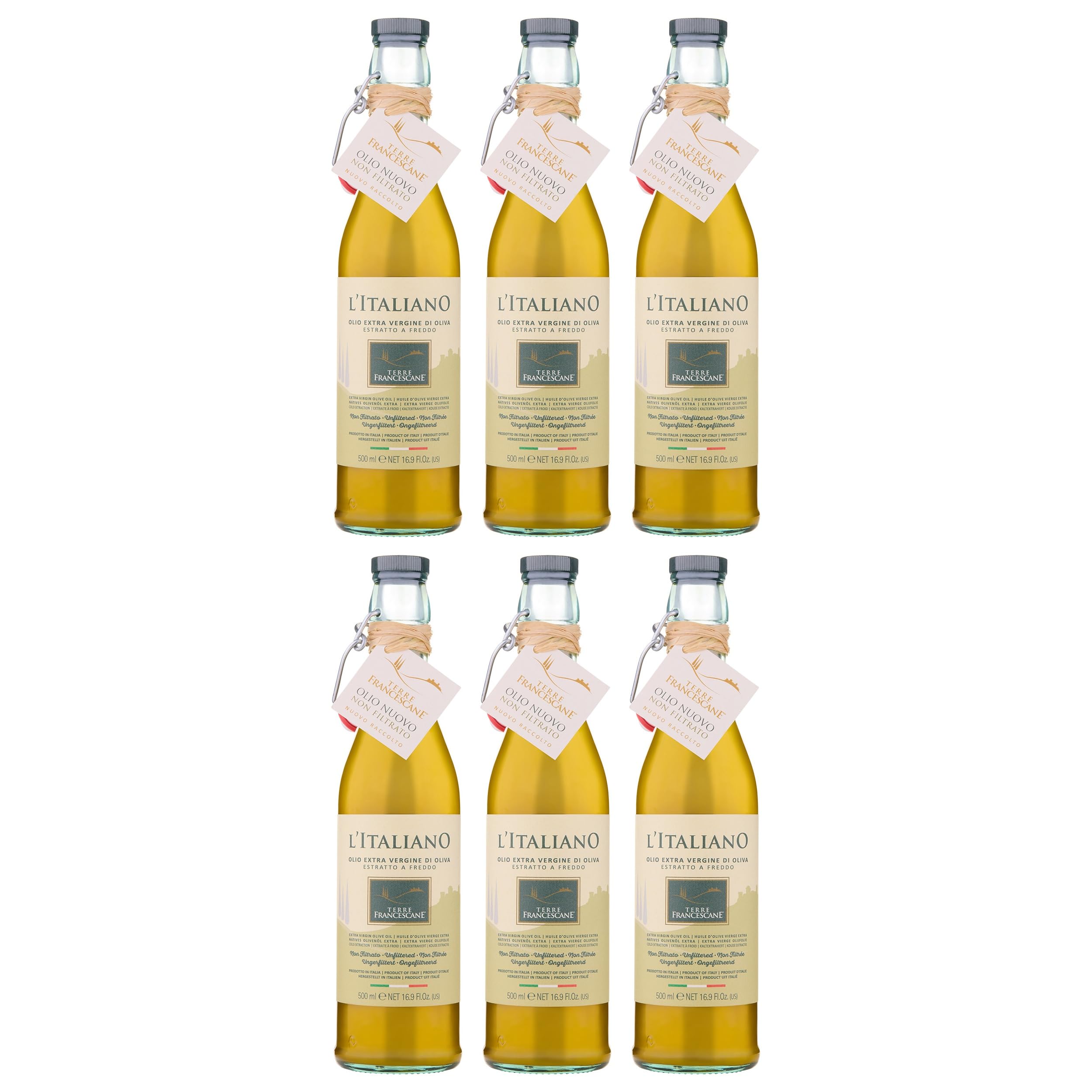 Cufrol Olio EVO Terre Francescane L’Italiano Natives Olivenöl Extra, kalt extrahiert und ungefiltert, aus Italien inkl. FeinWert E-Book (6 x 0.5 l)