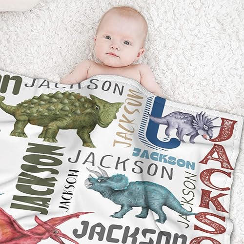 Miniatura 3 de BUYYET Manta de franela de vellón con nombre personalizado de dinosaurio con nombre para niñas, niños, recién nacidos, regalos personalizados, manta