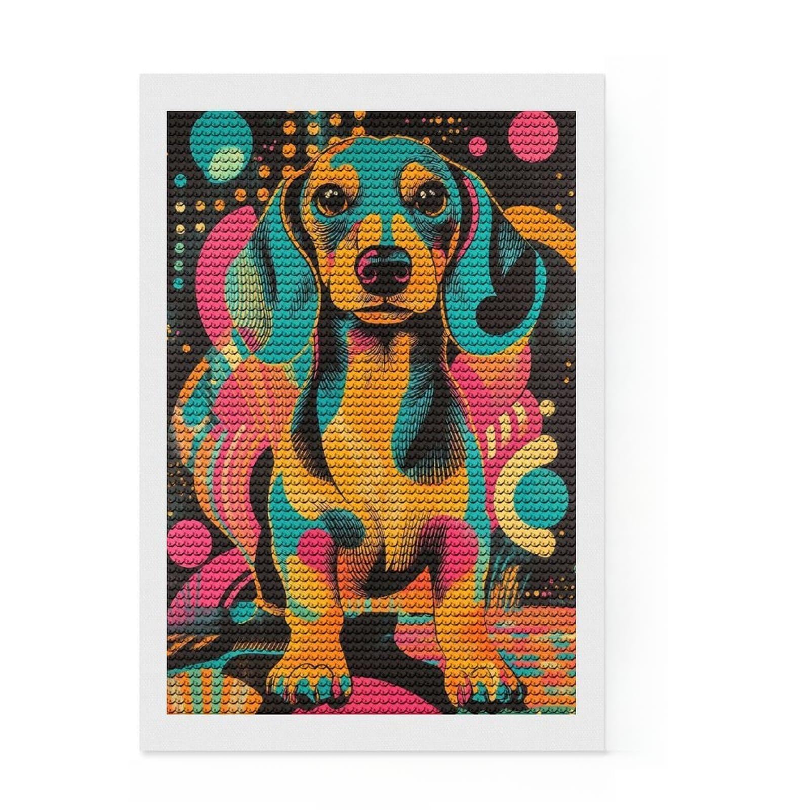 Junmoney Vibrant Dachshund Full Drill Diamond Painting Kit 8"x12", for Teens, Boho Decor, Good for Quiet Evenings, Thoughtful Handmade Gift