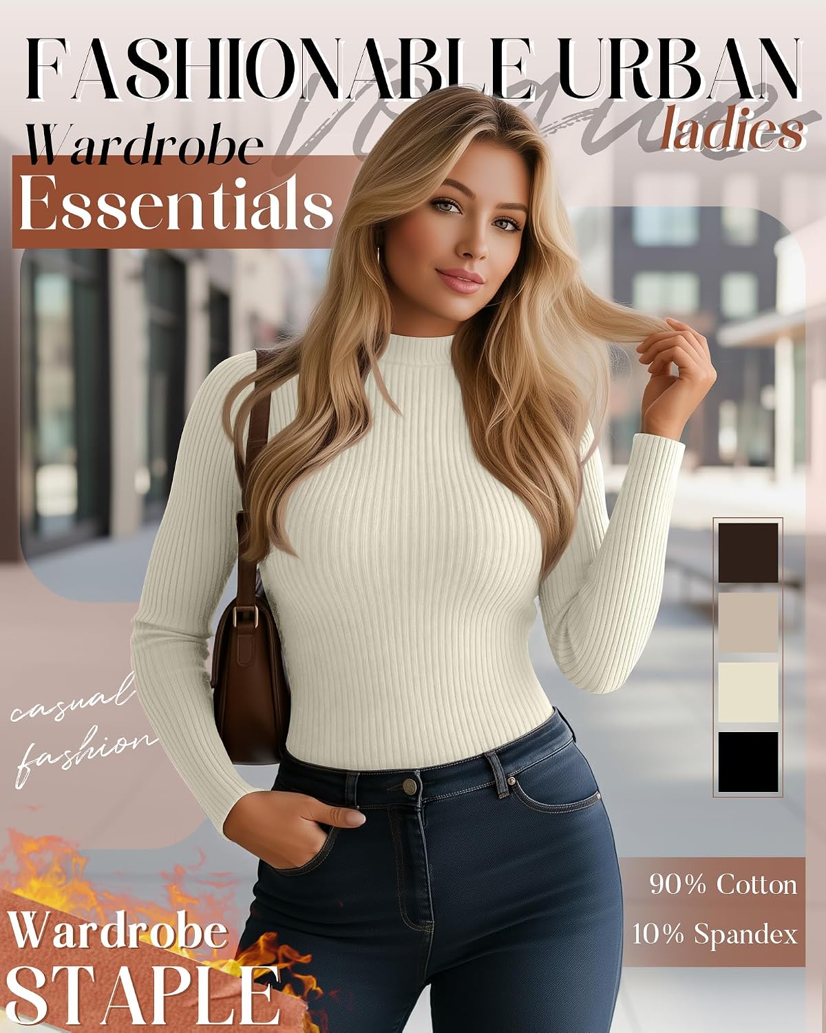Oakgarden 4 Pack Women's Plus Size Mock Turtleneck Tops Thermal Fleece Ribbed Long Sleeve Cotton Fitted Shirts Layer Sweater