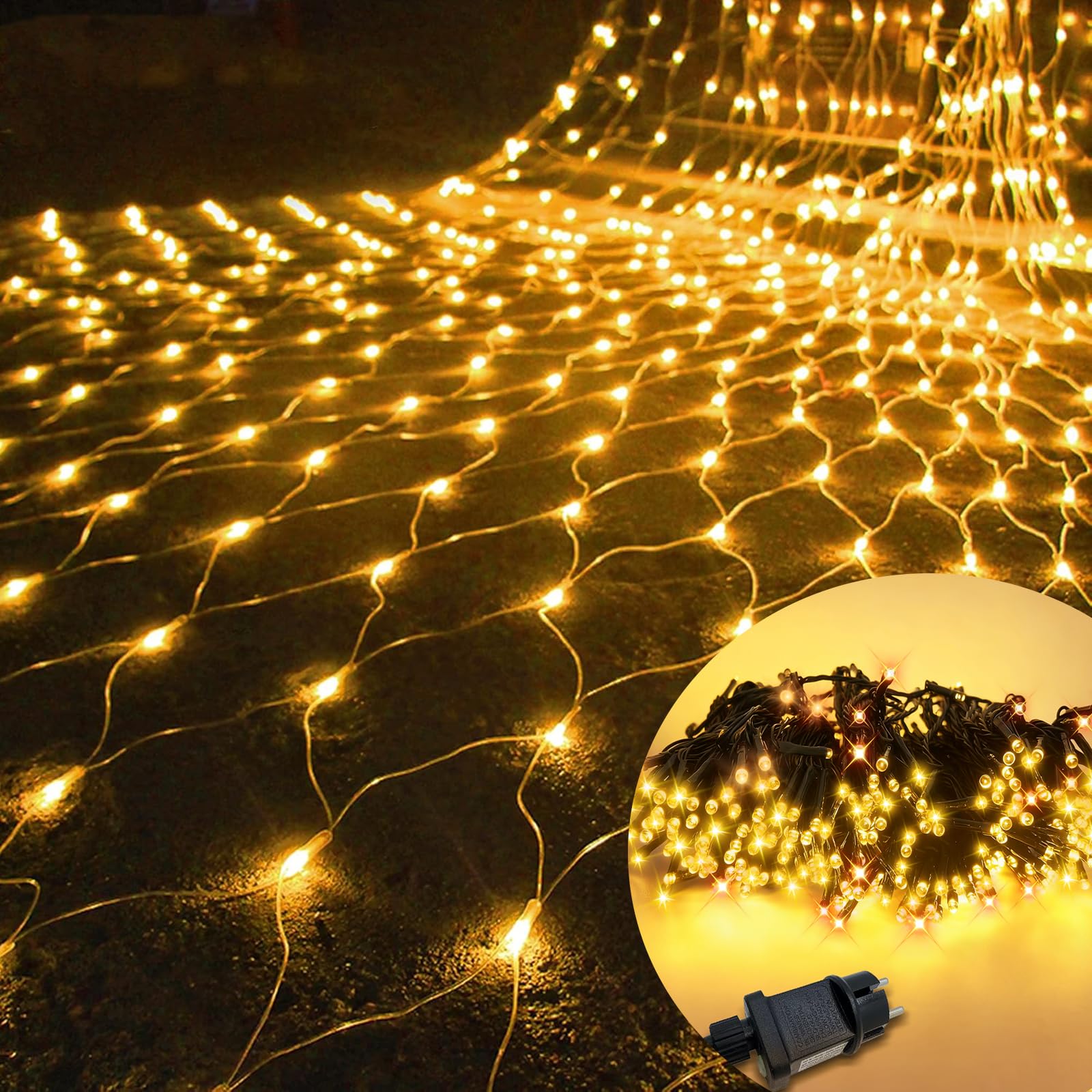 Guirlande Lumineuse Sapin de Noël Exterieur Filet LED Guirlande Lumineuse 6x4m Guirlande de Noel 8 Modes D’éclairage Étanche IP44 Intérieur/Extérieur pour Noël, Jardin, Mariage, Salon, Blanc chaud