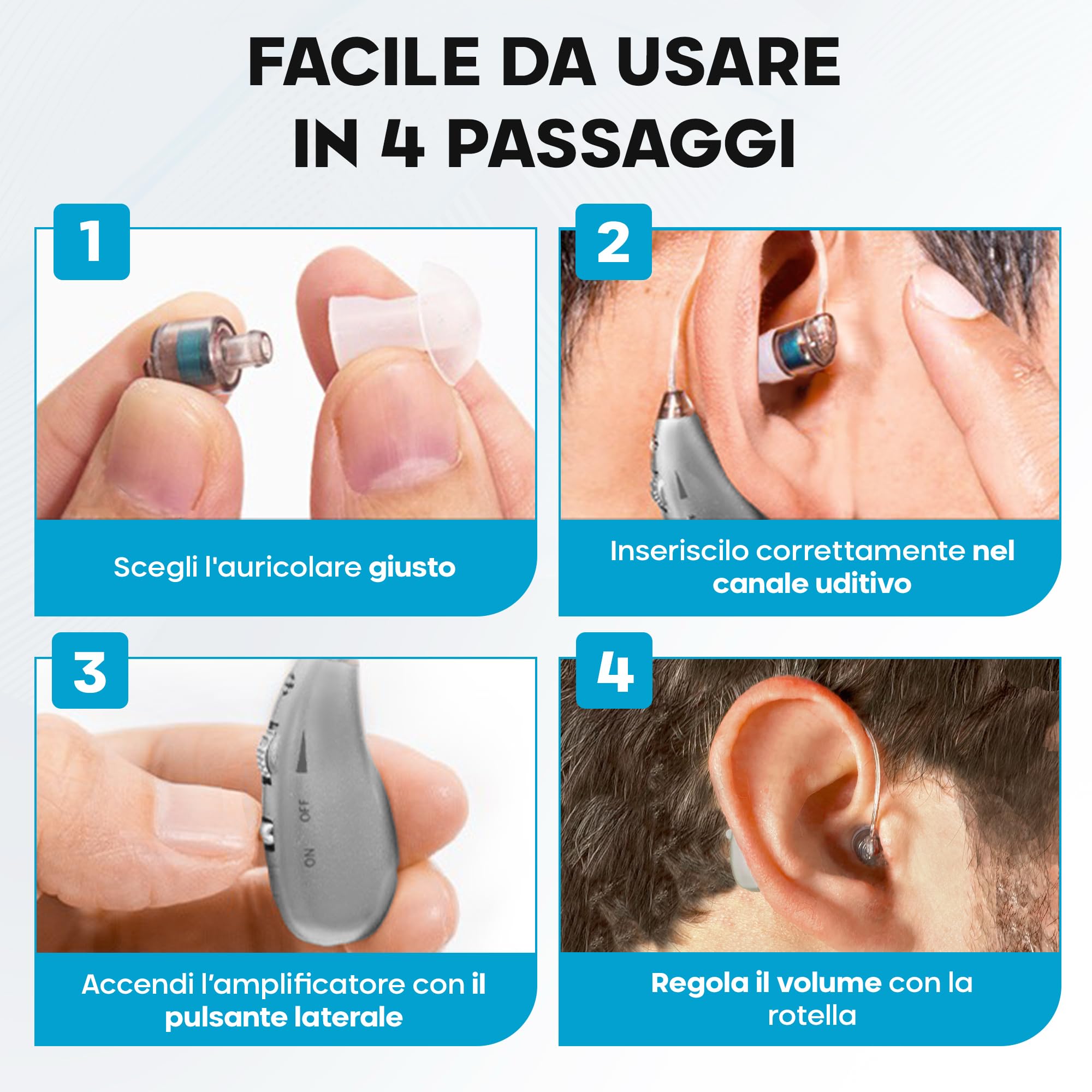 Amplificatore di Suono Personale Ricaricabile Design Retroauricolare Discreto, Chip DSP, Volume Regolabile, Uso per TV e Conversazione