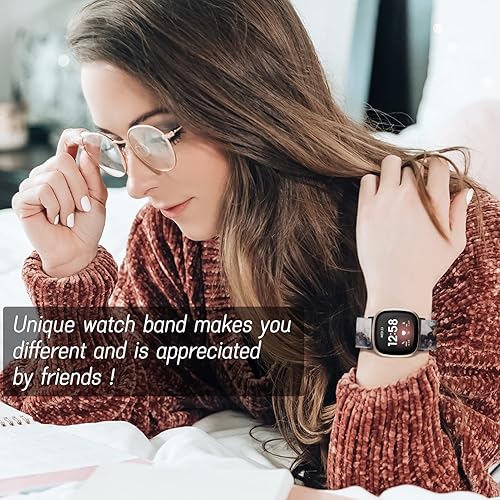 Miniatura 6 de Vozehui Compatible with Elastic Nylon Marble Cow Print Fitbit Versa 3 Band for Women Girl,Soft Adjustable Breathable Stretchy Fabric Sport Band for