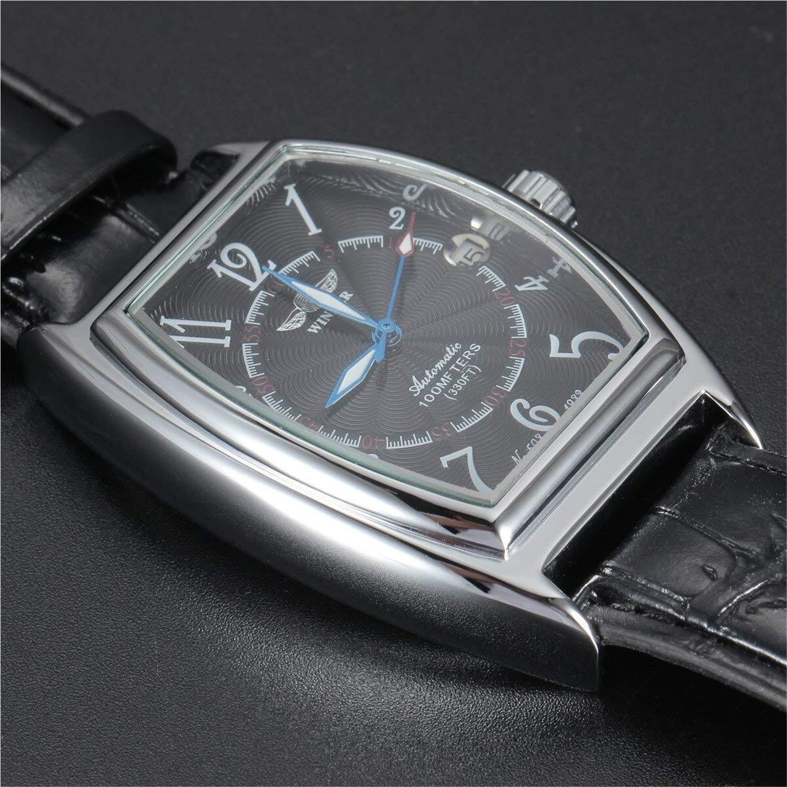 Reloj automático for hombre con función de fecha de marca superior | Reloj mecánico semiautomático informal con forma de barril Reloj de cuero negro