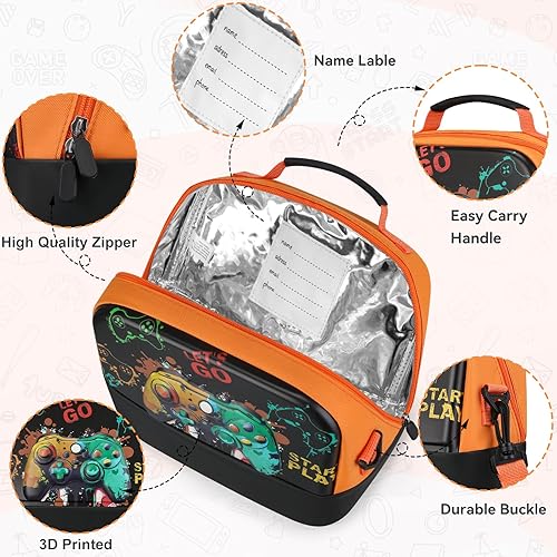 Miniatura 5 de Itslife Lonchera para niños, bolsa de almuerzo aislada para niños, reutilizable, ligera y duradera, con ranura interior para tarjeta de nombre para