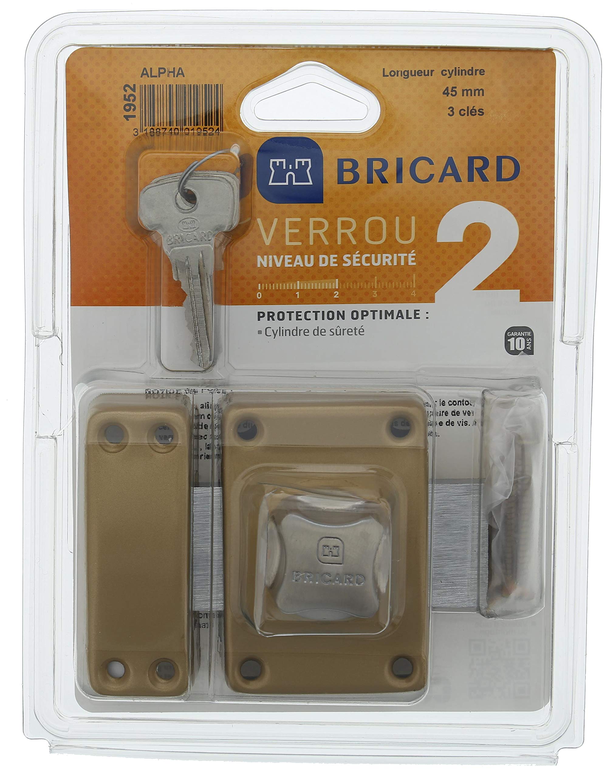 Bricard 1952 Verrou Alpha à bouton Cylindre 45 mm ø 22 mm Doré