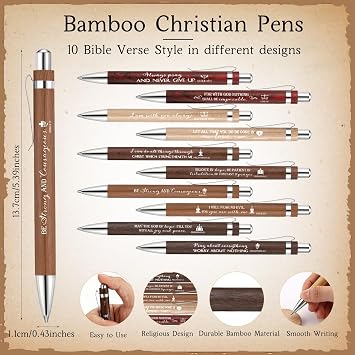 Lincia 10 Sets Christian Gift Bulk Religious Bible Bamboo Pens
