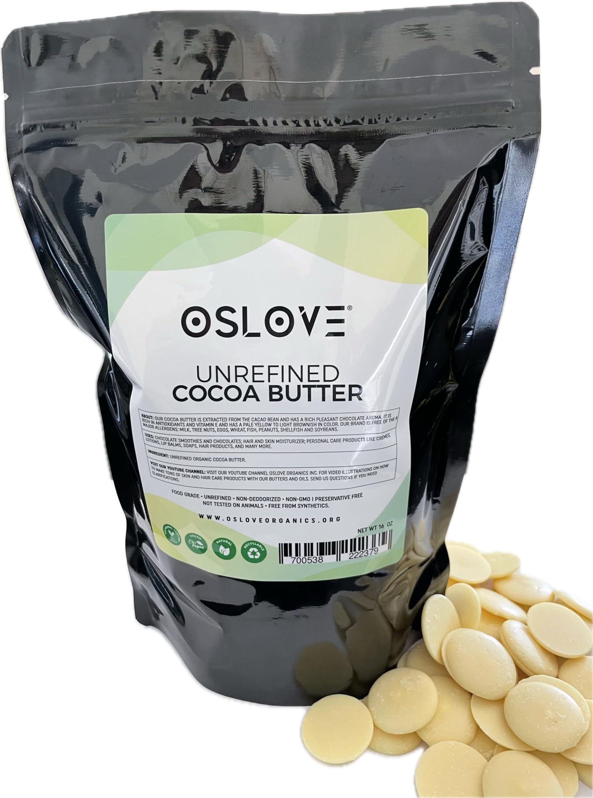 Raw, Non-Deodorized, Unrefined Allergy-free Cocoa Butter Food Grade - 1lbs