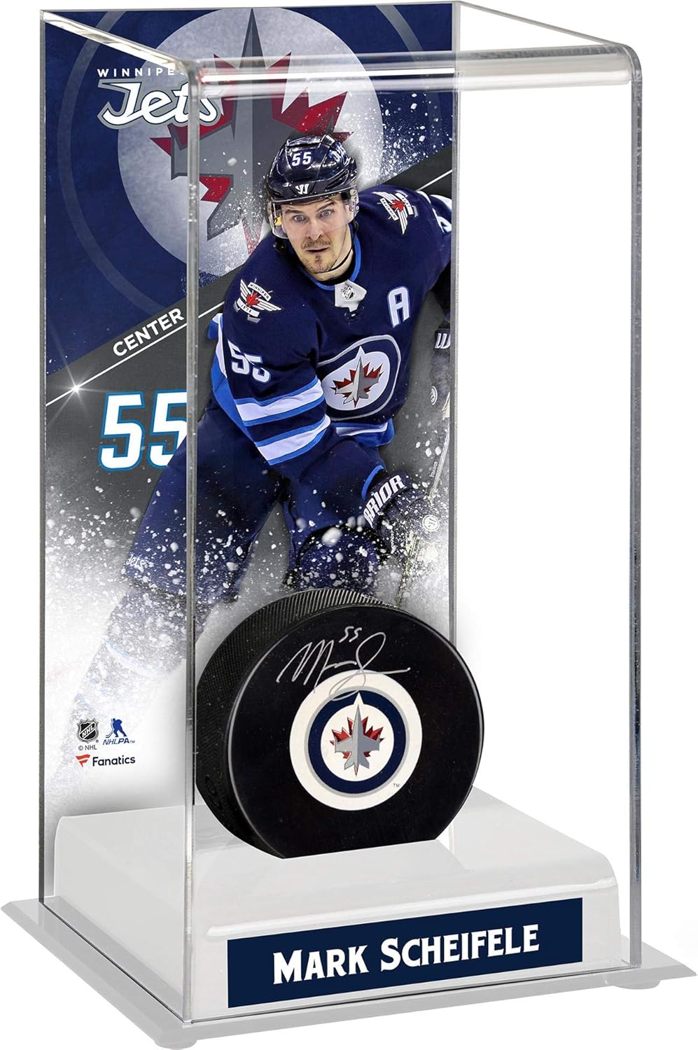 Mark Scheifele Winnipeg Jets Deluxe Tall Hockey Puck Case - Hockey Puck Free Standing Display Cases ''Case Only''