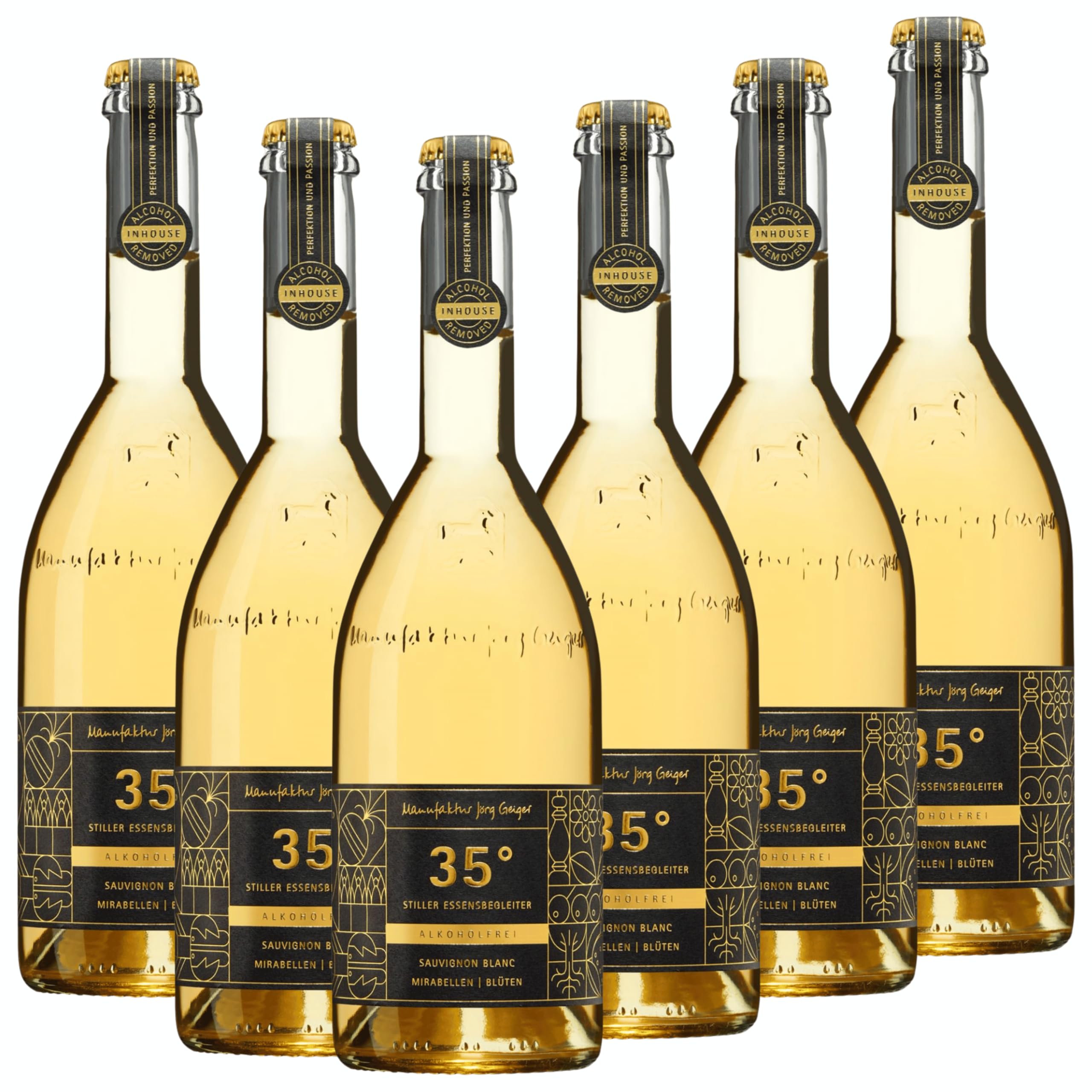 Manufaktur Jörg Geiger 35° Grad (6x0,75l) - Alkoholfreier Weißwein aus Deutschland - <0,5% vol - inkl. gratis Weinausgießer | Trocken und erfrischend