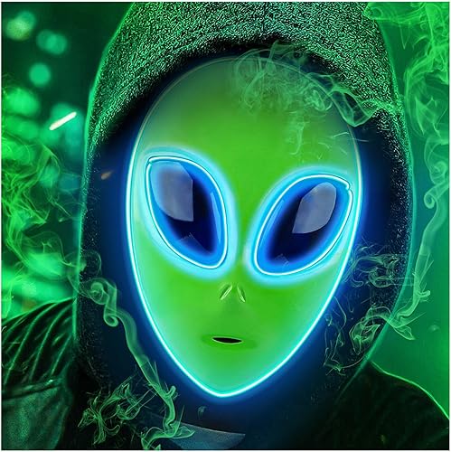 Miniatura 2 de Tanganan Máscara LED de alienígena para adultos y niños, máscara de Halloween con luz LED, 3 modos de iluminación, máscara facial para disfraz