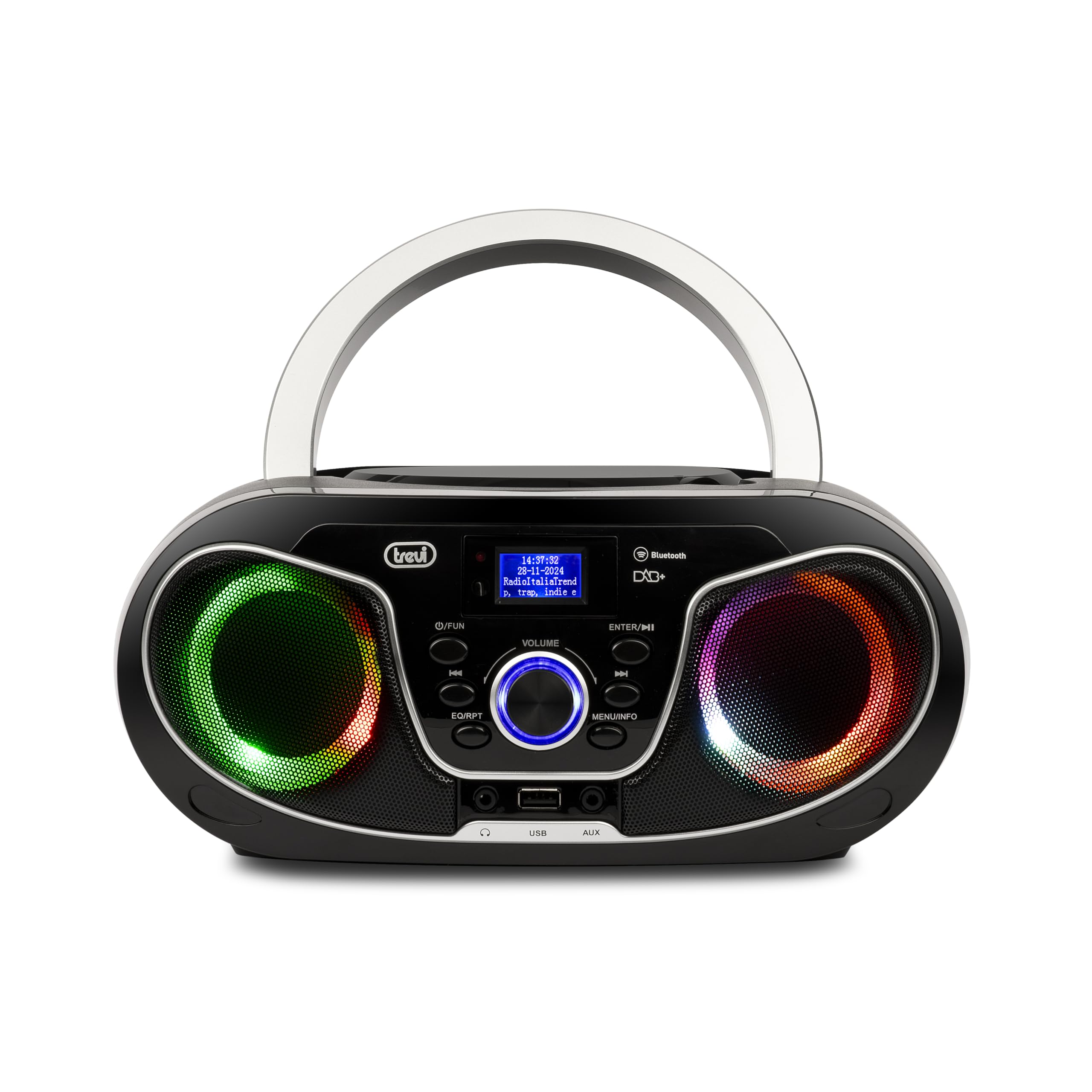 Trevi Electronics, 588 DAB Portable Stereo with DAB/DAB+ and FM Radio with RDS, Dot Matrix Display, CD, MP3, USB, AUX-in, Bluetooth, Headphone Jack